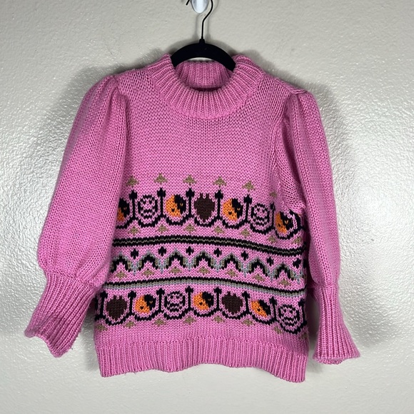Ganni Hand Knit Pink Wool Puff Sleeve Sweater - Picture 5 of 10